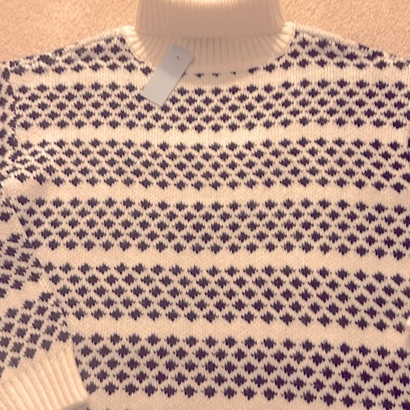 NWT ANN TAYLOR BLACK WHITE TUNIC SWEATER HIGH NECK MEDIUM PETITE HIGH QUALITY! - Picture 3 of 4